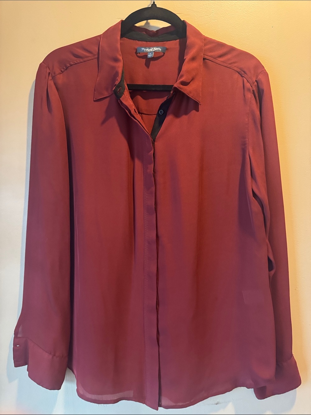 Michael Stars Long-Sleeve Button-Down 100% Silk Button Down Shirt in Rust